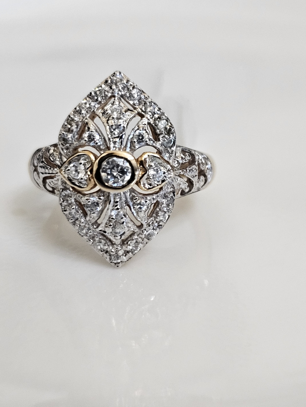 Vintage Victorian Style Diamond Ring 18k Yellow Gold Vermeil Size 7.5 - Picture 8 of 8